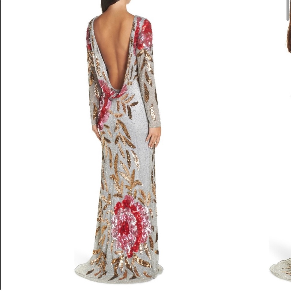 Mac Duggal Sequil Flower Open Back Gown